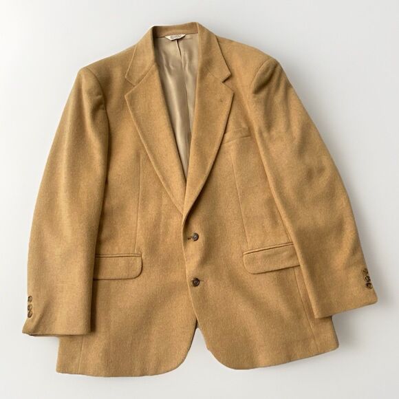 HUNT VALLEY USA MENS BROWN 100% CAMEL HAIR SPORT COAT JACKET BLAZER SIZE: 46 - Picture 1 of 16